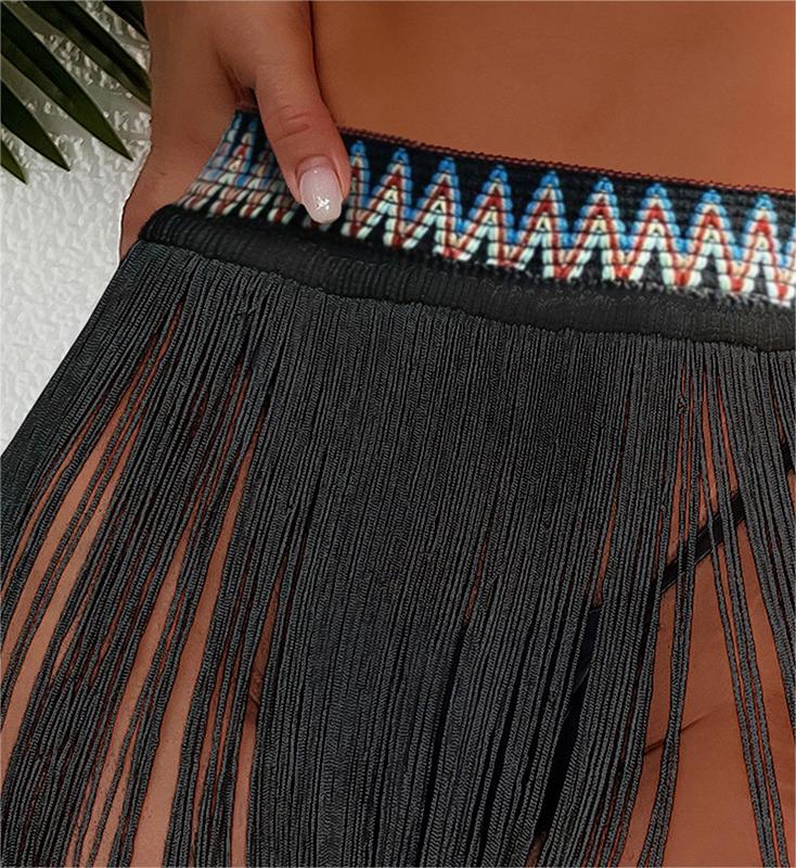 Beach Cover Up Rubber Band Tassle Beach Skirt Bikini Cover Up Half Body Overskirt Bella Mia