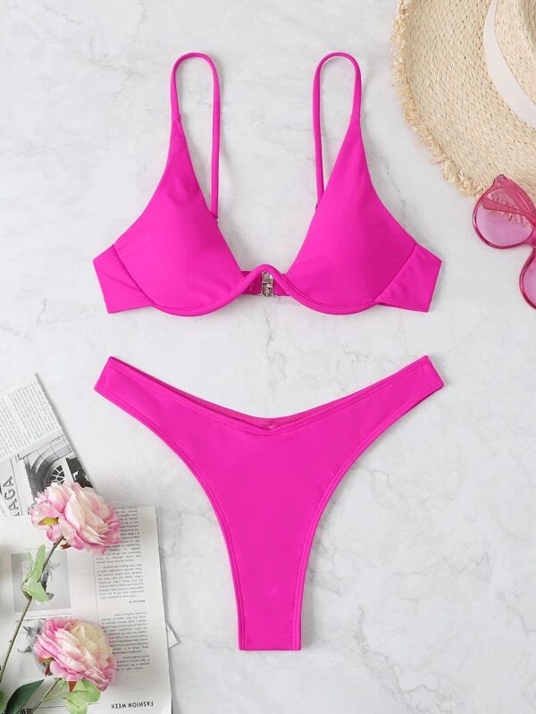 Sexy Bikini Split Gathering Steel Bracket Solid Color Swimsuit Women Bella Mia