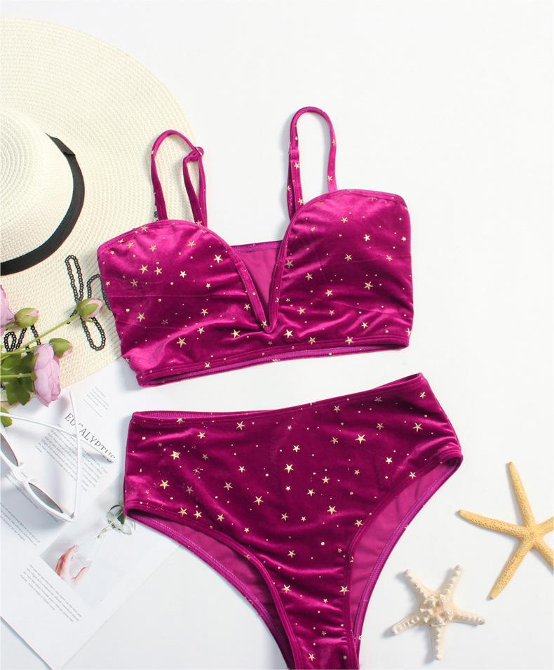 Swimsuit Women Summer Split High Waist Velvet Star Black Spring Swimsuit Bella Mia