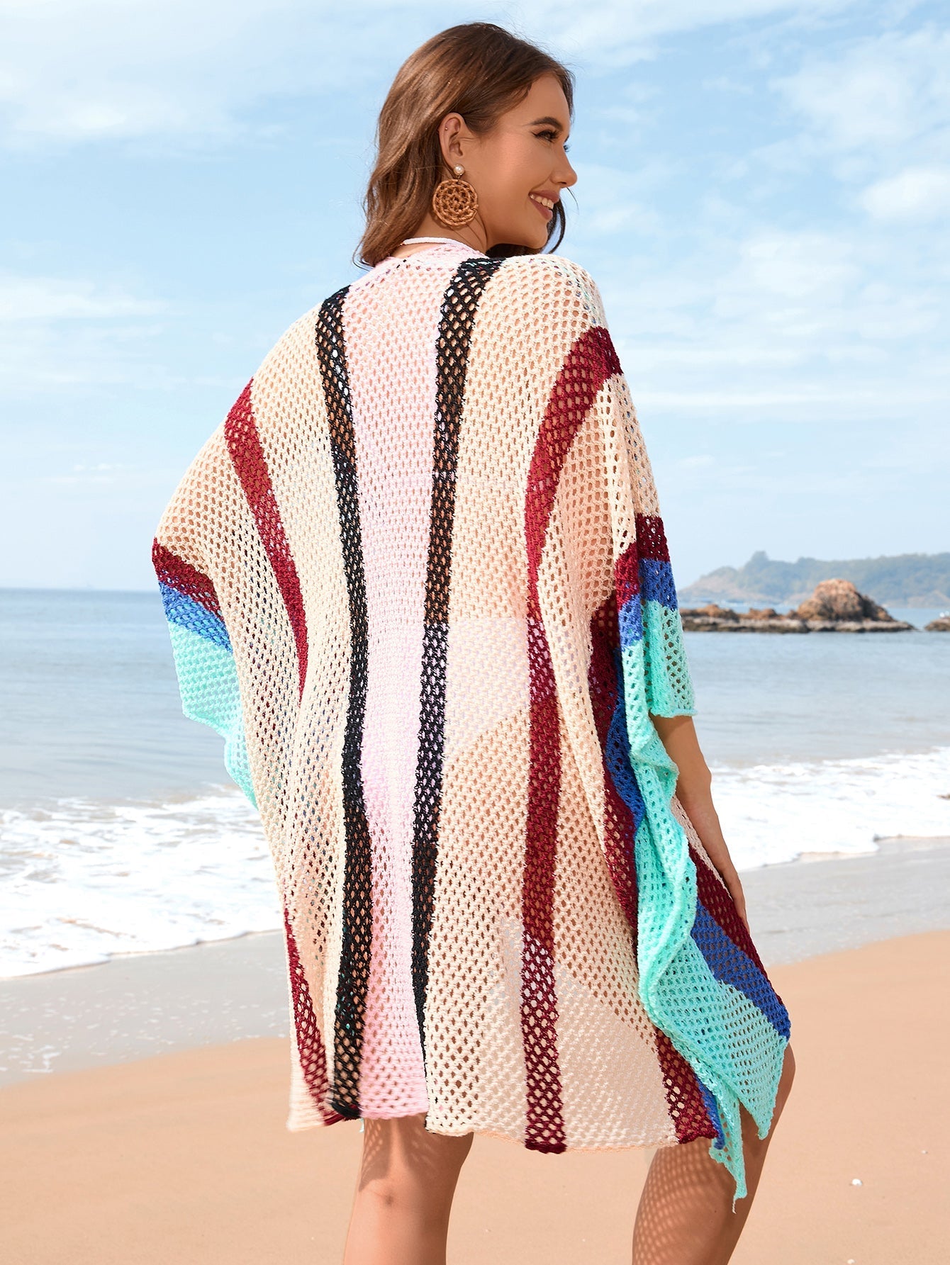 Spring Summer Arrival Women Patchwork Hollow Out Cutout Beach Dress Loose plus Size Beach Cover Up Women Bella Mia