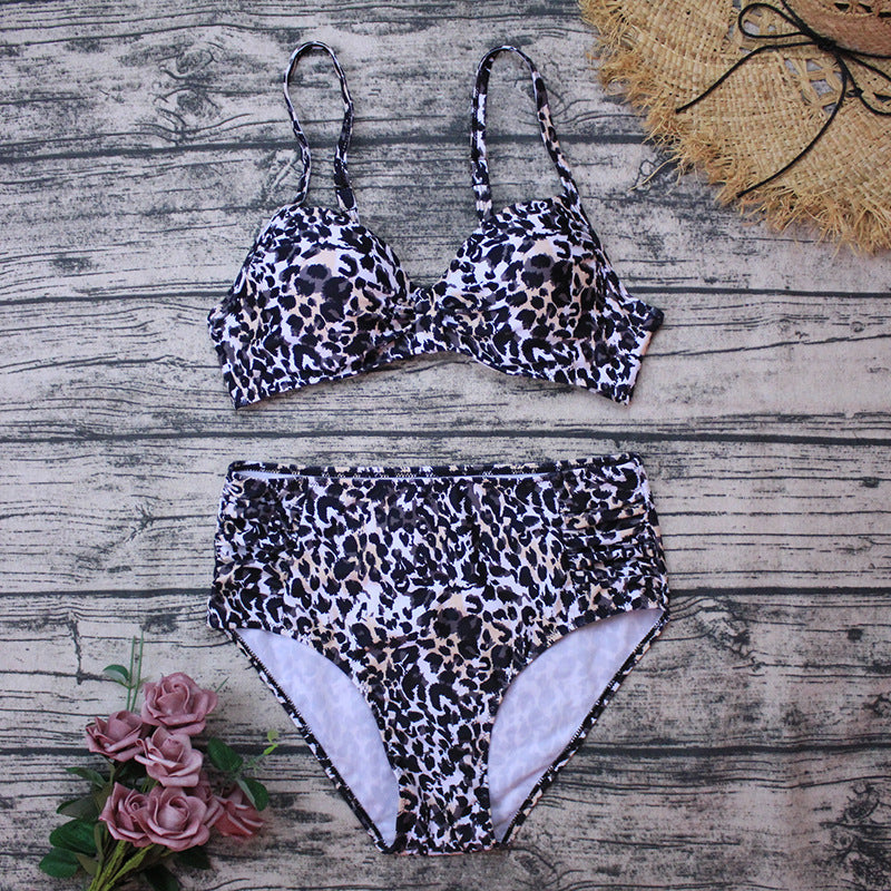 Bikini Swimsuit Steel Bracket Push Up Leopard Print Split Adjustable Double Shoulder Strap Bikini Swimsuit Bella Mia