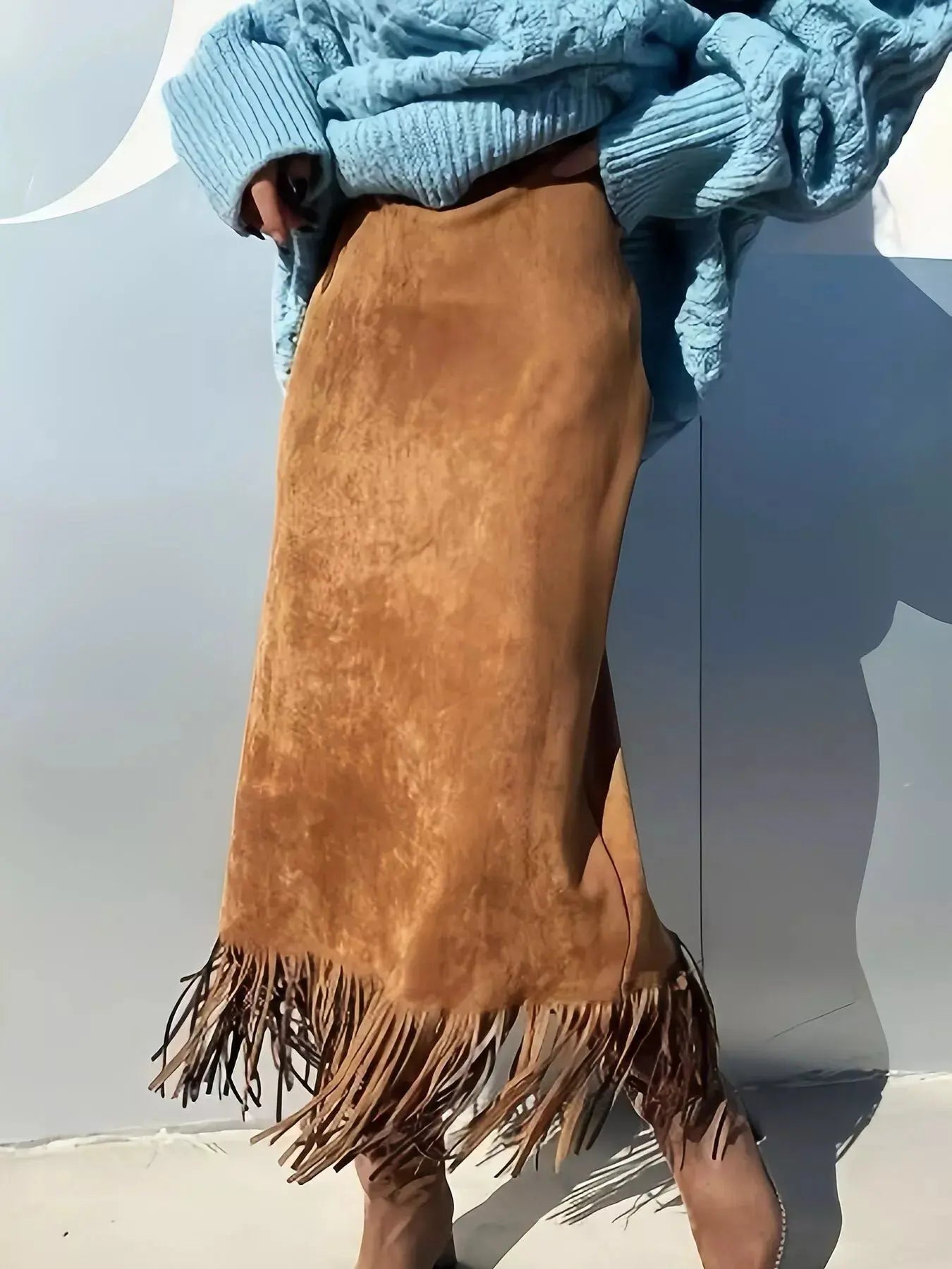 Suede Fringe Midi Skirt Simply Love