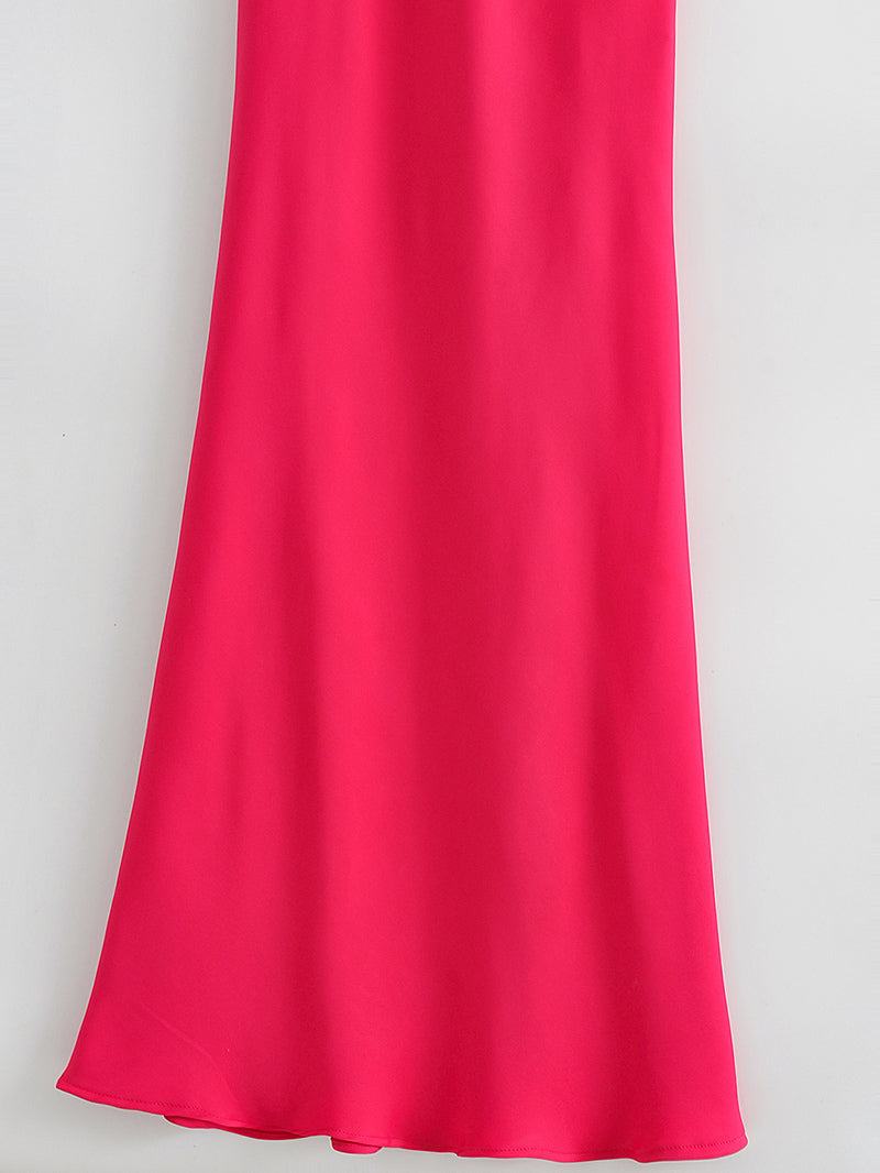 Autumn Sexy Red Silk Satin Texture Strap Dress Bella Mia