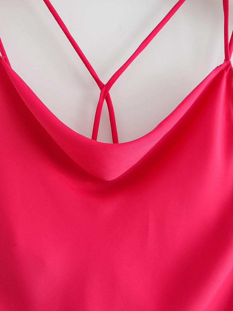 Autumn Sexy Red Silk Satin Texture Strap Dress Bella Mia