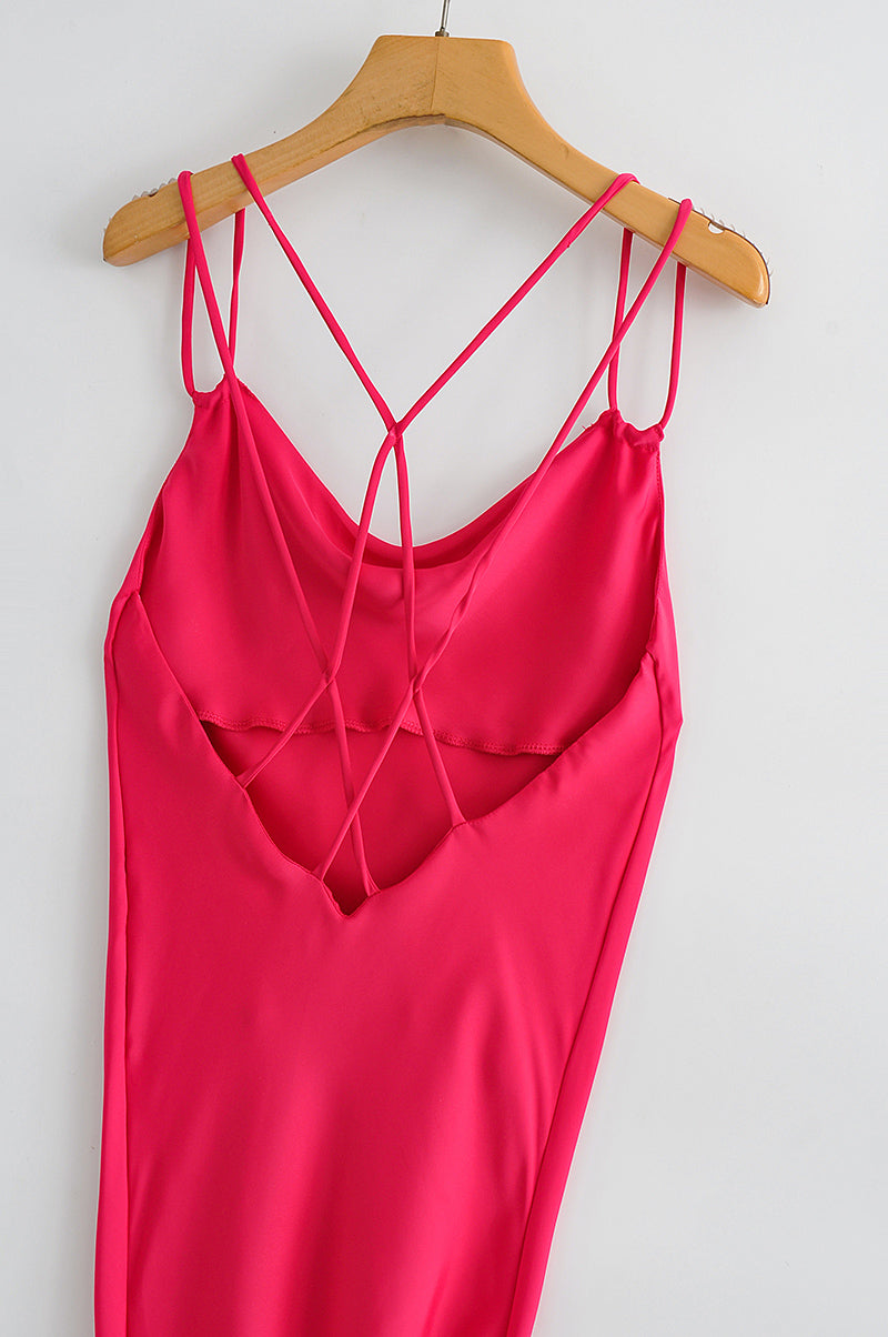 Autumn Sexy Red Silk Satin Texture Strap Dress Bella Mia