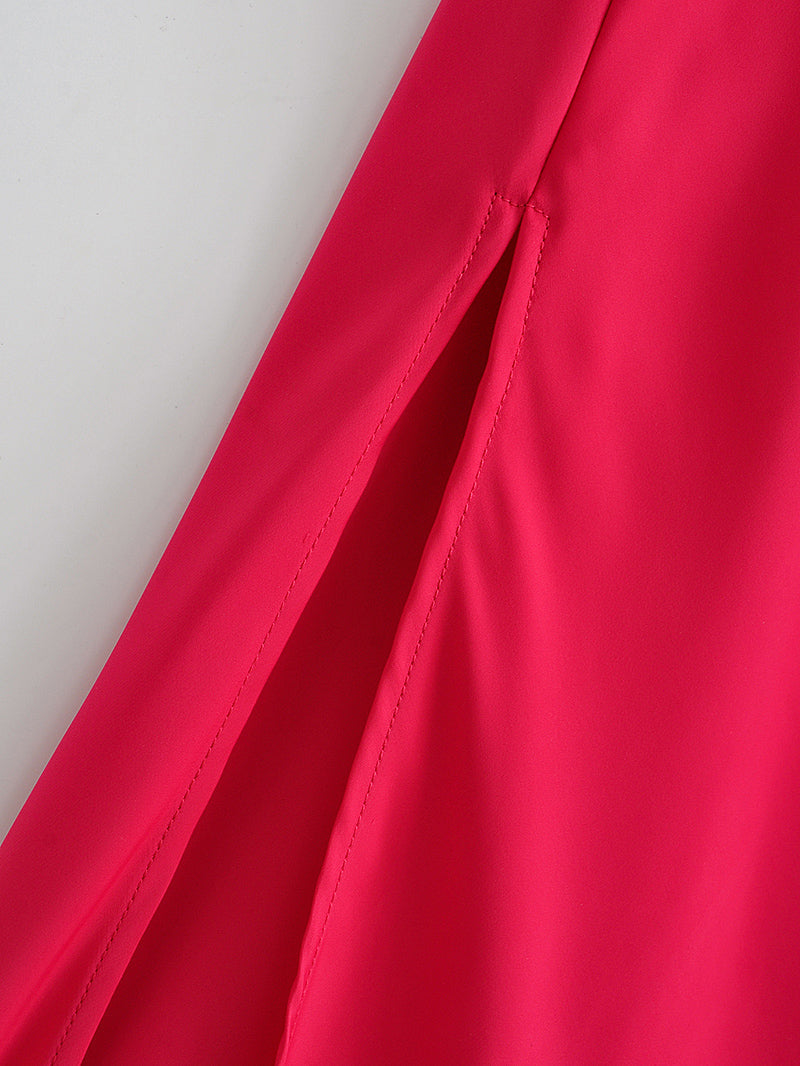 Autumn Sexy Red Silk Satin Texture Strap Dress Bella Mia