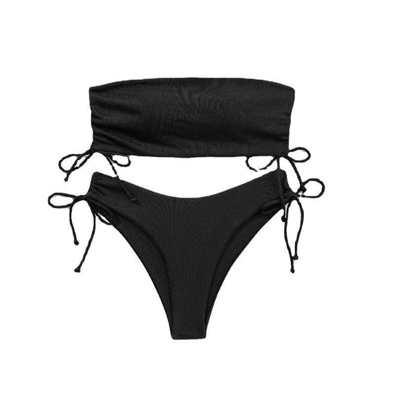 Solid Color Tube Top Rib Fabric Sexy Bikini Bikini Split Swimsuit Bella Mia