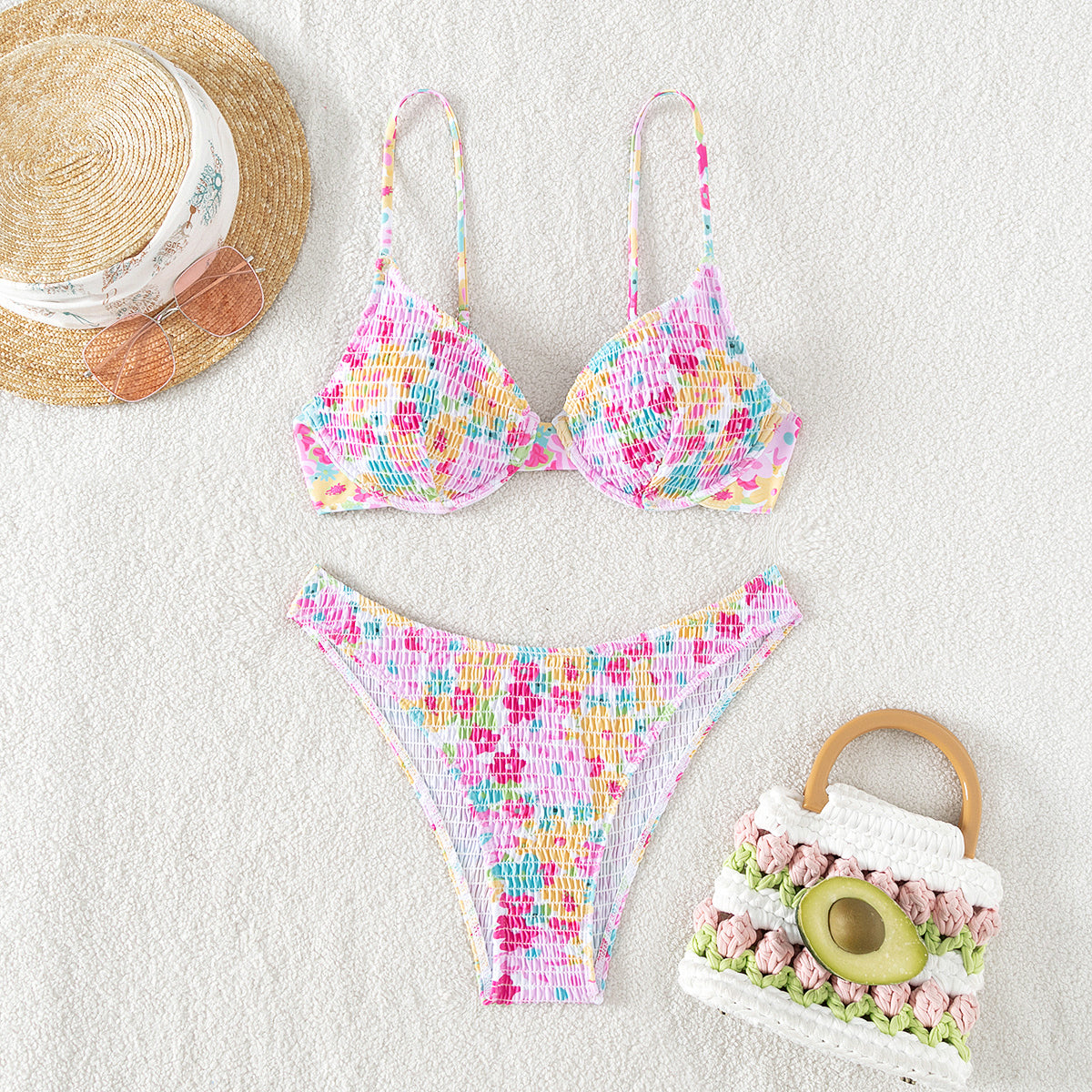 Bikini Swimsuit Sexy Smocking Push up High Waist Print Bikini Swimsuit Bella Mia