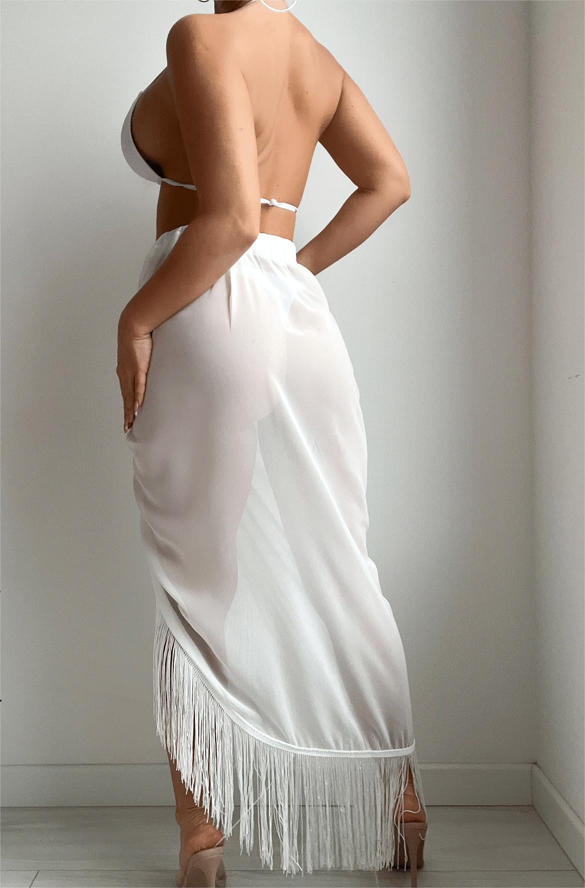 Tassel Skirt Split Chiffon Sheath Bikini Half Length Smock Dress Beach Apron Bella Mia