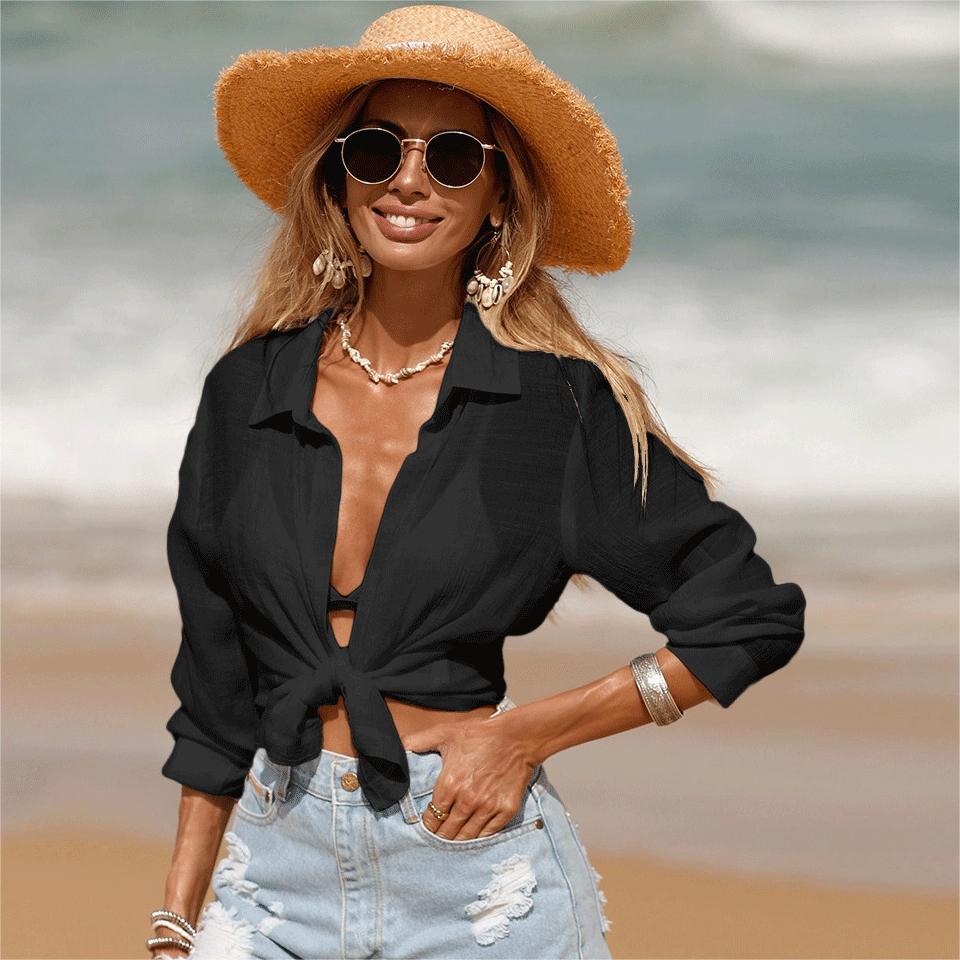 Summer Beach Sun Protection Clothing Bikini Short Cardigan Long Sleeve Blouse Vacation Sun Protection Shirt for Women Bella Mia