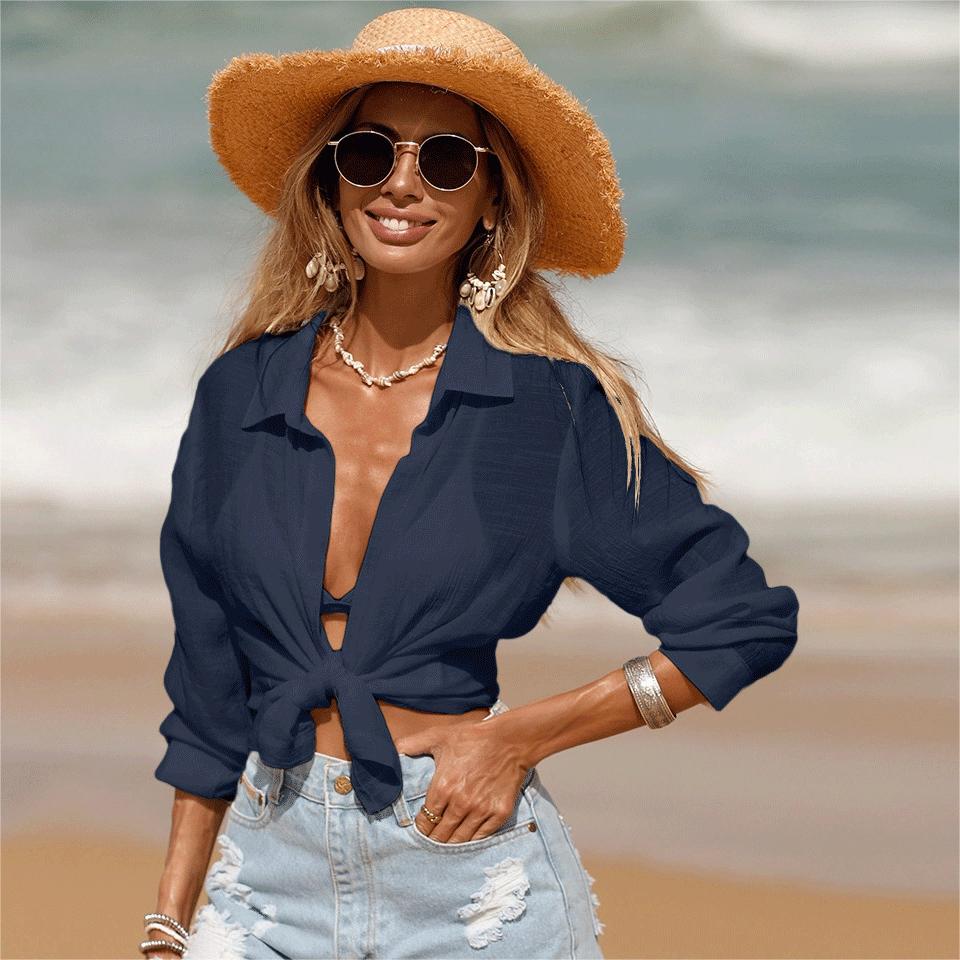 Summer Beach Sun Protection Clothing Bikini Short Cardigan Long Sleeve Blouse Vacation Sun Protection Shirt for Women Bella Mia