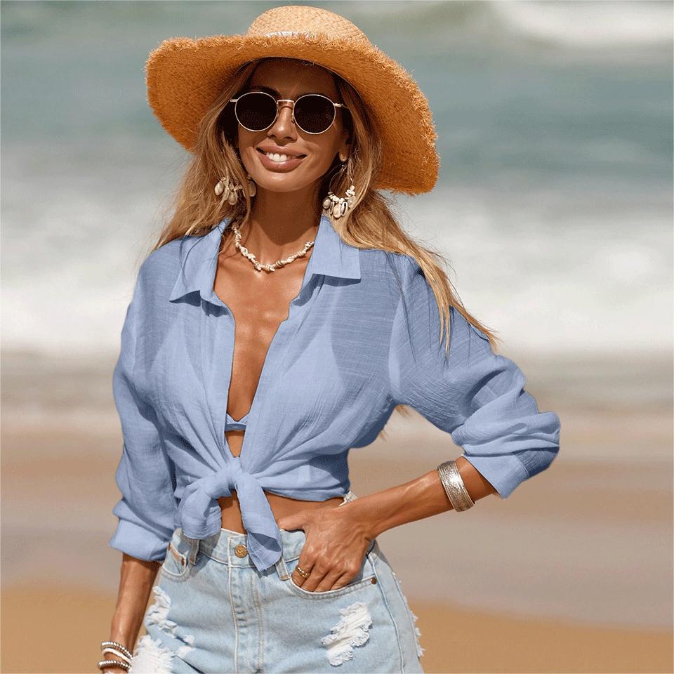 Summer Beach Sun Protection Clothing Bikini Short Cardigan Long Sleeve Blouse Vacation Sun Protection Shirt for Women Bella Mia