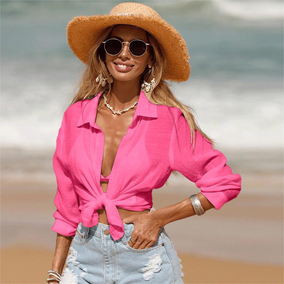 Summer Beach Sun Protection Clothing Bikini Short Cardigan Long Sleeve Blouse Vacation Sun Protection Shirt for Women Bella Mia