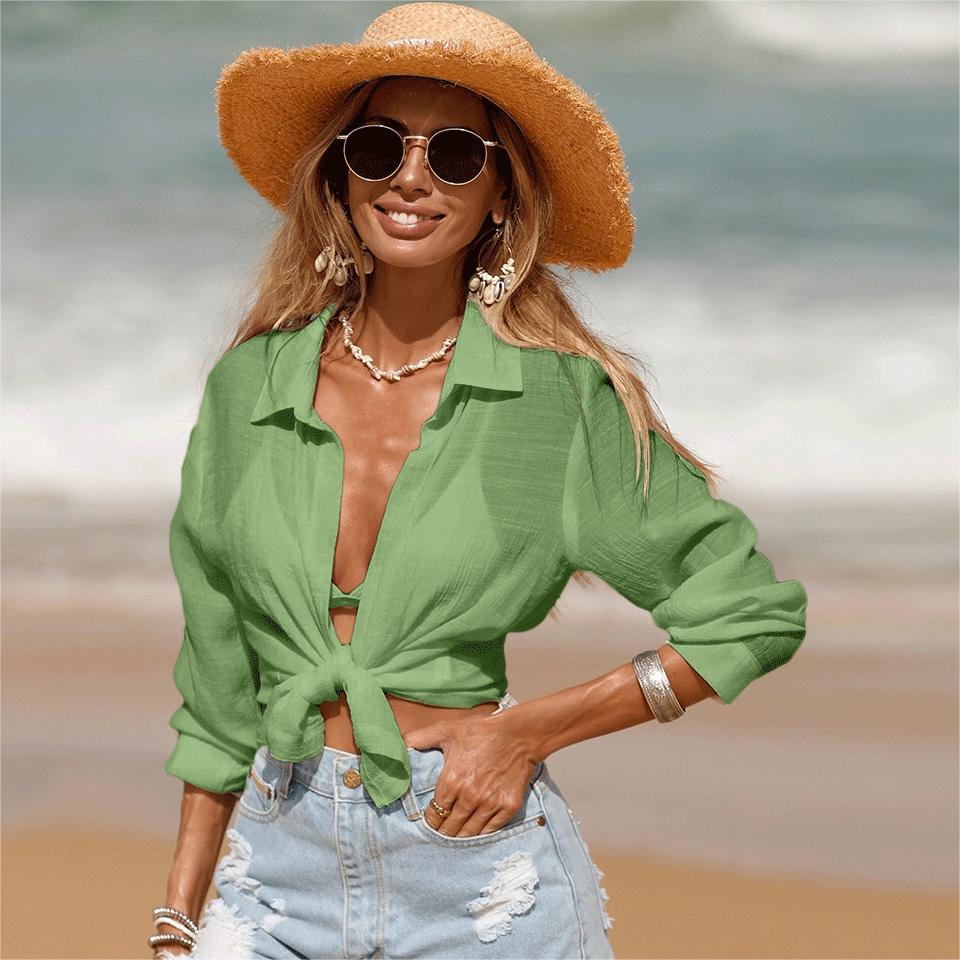 Summer Beach Sun Protection Clothing Bikini Short Cardigan Long Sleeve Blouse Vacation Sun Protection Shirt for Women Bella Mia