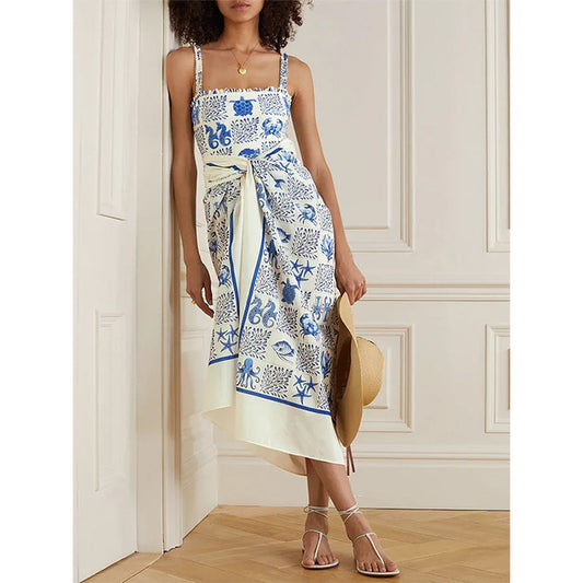 Vintage Printed Swimsuit Conservative Swimsuit Women Polyester Printed Beach Skirt Set Bella Mia