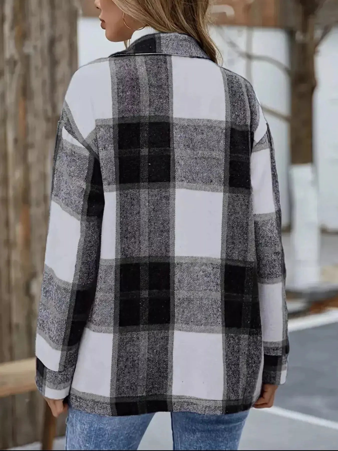 Plaid Button-Up Long Sleeve Shacket Simply Love