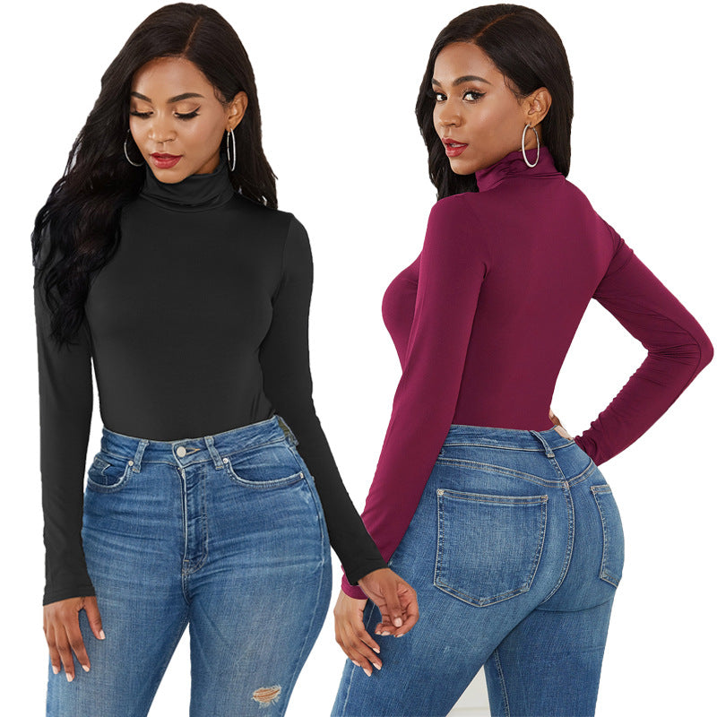 Sexy Women Clothing 12-Color Long Sleeve Turtleneck Slim Fit Solid Color Tight Bodysuit Winter Plus size Bella Mia