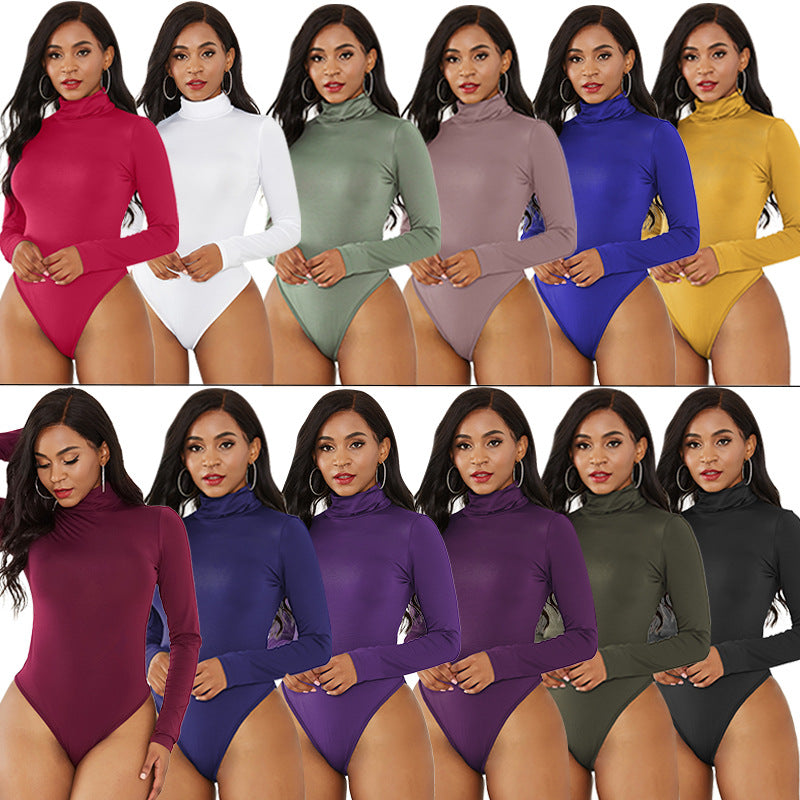 Sexy Women Clothing 12-Color Long Sleeve Turtleneck Slim Fit Solid Color Tight Bodysuit Winter Plus size Bella Mia