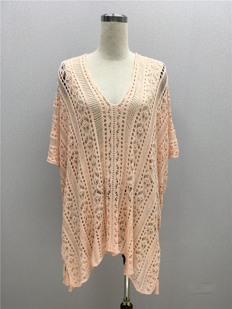 Hand Crocheting Hollow Out Cutout Beach Dress Knitted Women Sling Seaside Vacation Sexy Loose Bikini Beach Cover up Bella Mia