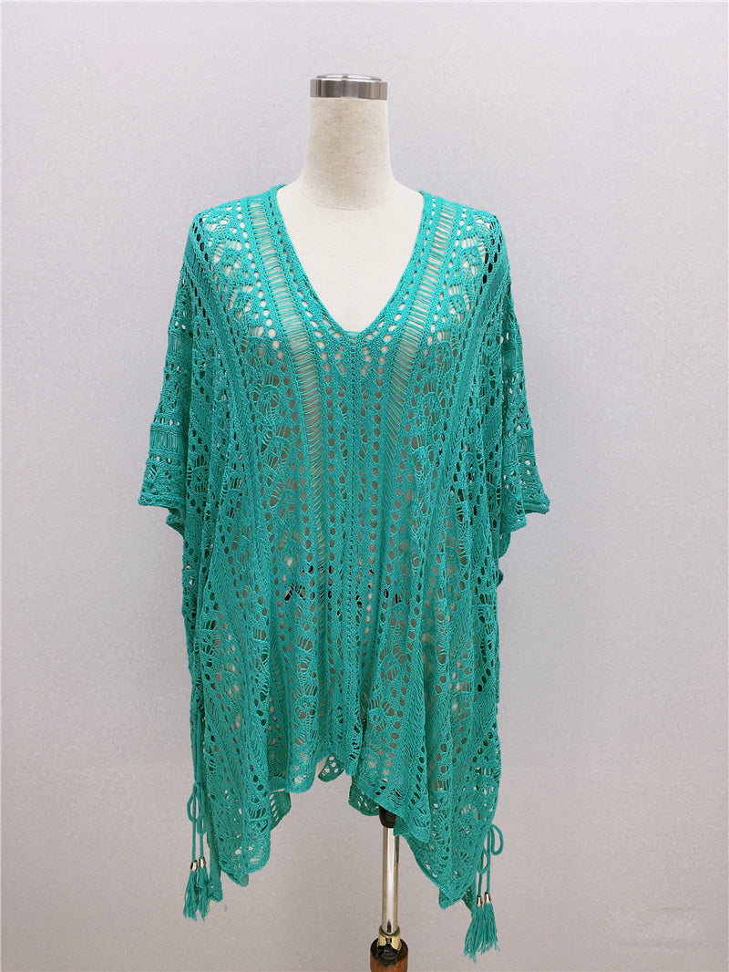 Hand Crocheting Hollow Out Cutout Beach Dress Knitted Women Sling Seaside Vacation Sexy Loose Bikini Beach Cover up Bella Mia