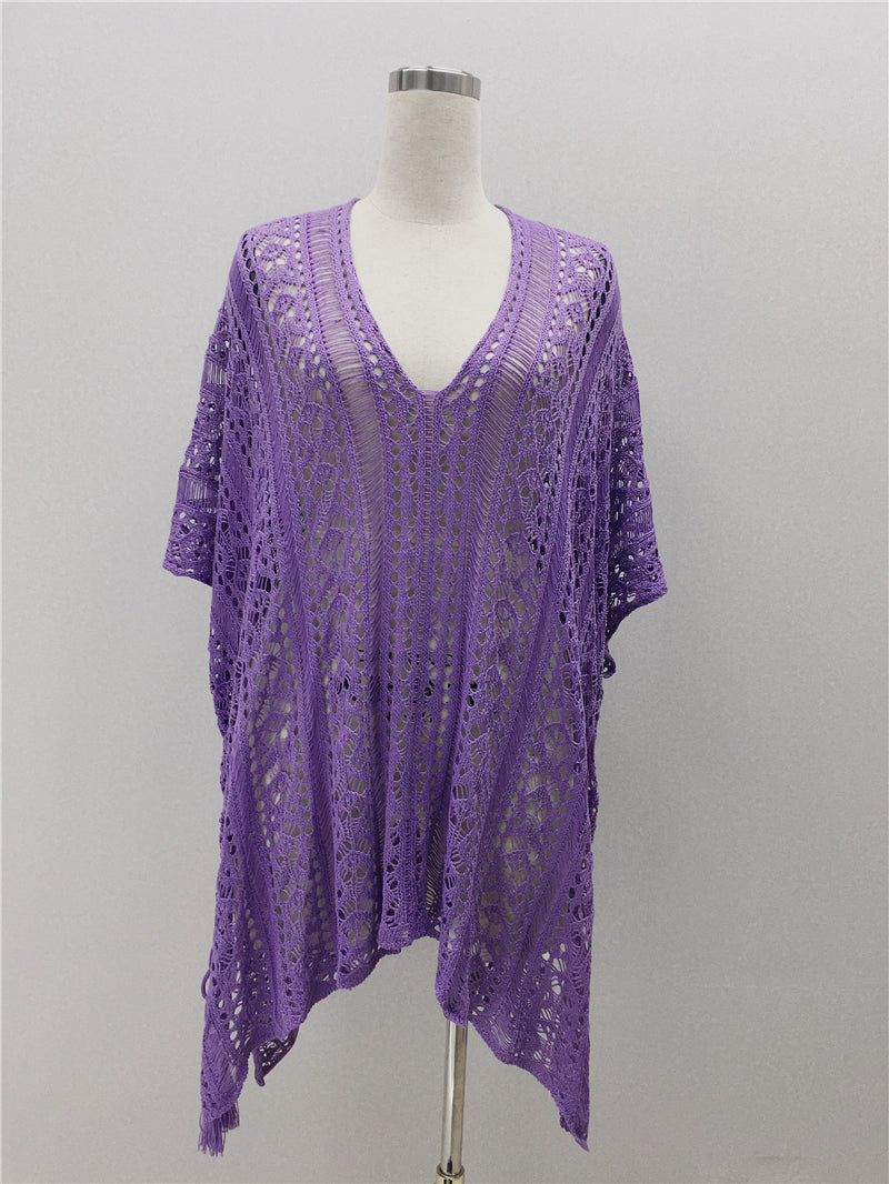 Hand Crocheting Hollow Out Cutout Beach Dress Knitted Women Sling Seaside Vacation Sexy Loose Bikini Beach Cover up Bella Mia