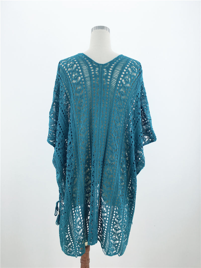 Hand Crocheting Hollow Out Cutout Beach Dress Knitted Women Sling Seaside Vacation Sexy Loose Bikini Beach Cover up Bella Mia