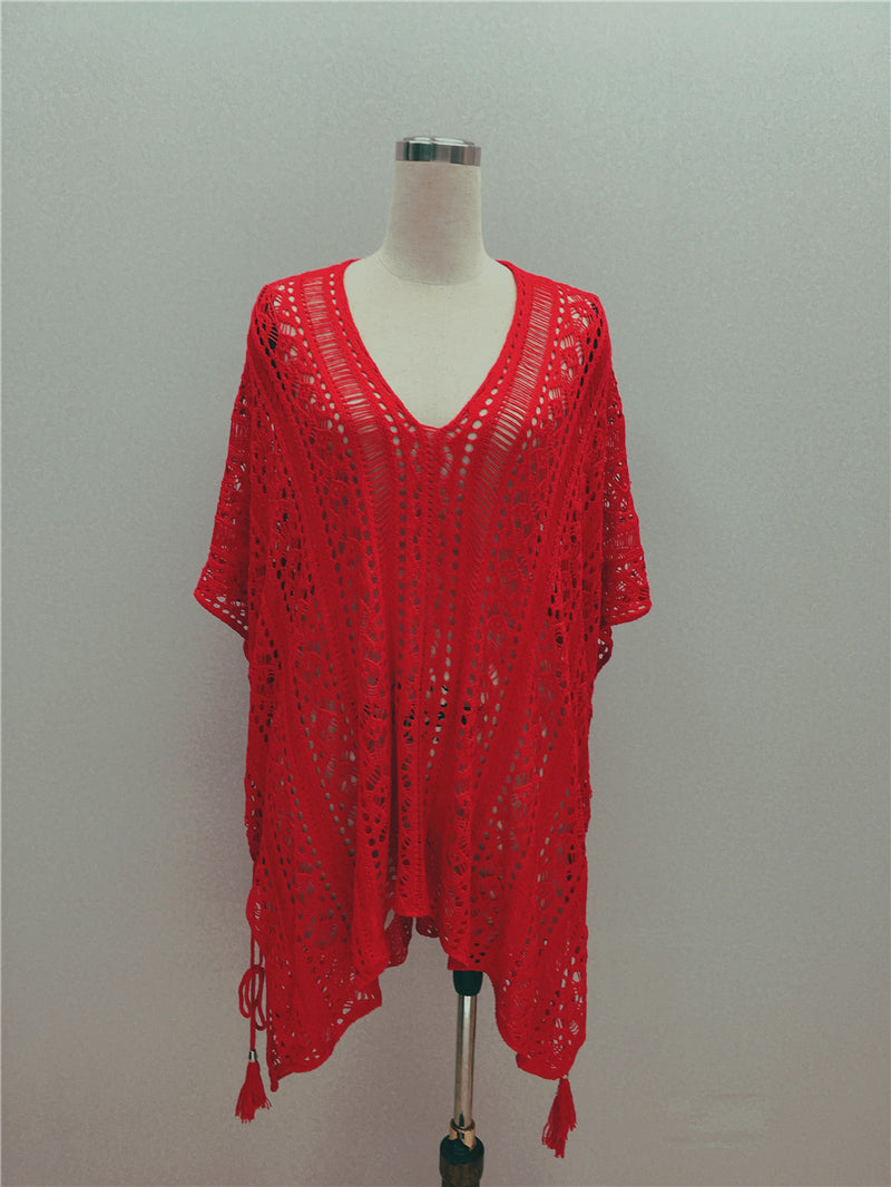 Hand Crocheting Hollow Out Cutout Beach Dress Knitted Women Sling Seaside Vacation Sexy Loose Bikini Beach Cover up Bella Mia