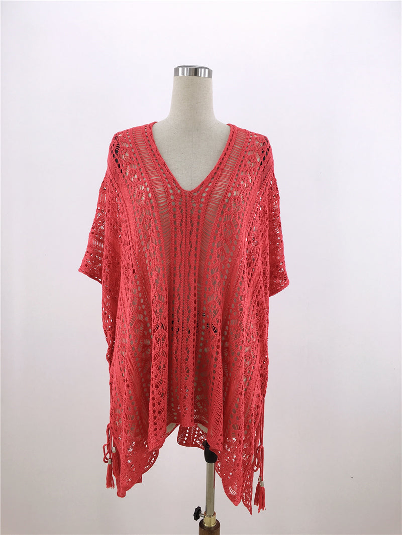 Hand Crocheting Hollow Out Cutout Beach Dress Knitted Women Sling Seaside Vacation Sexy Loose Bikini Beach Cover up Bella Mia