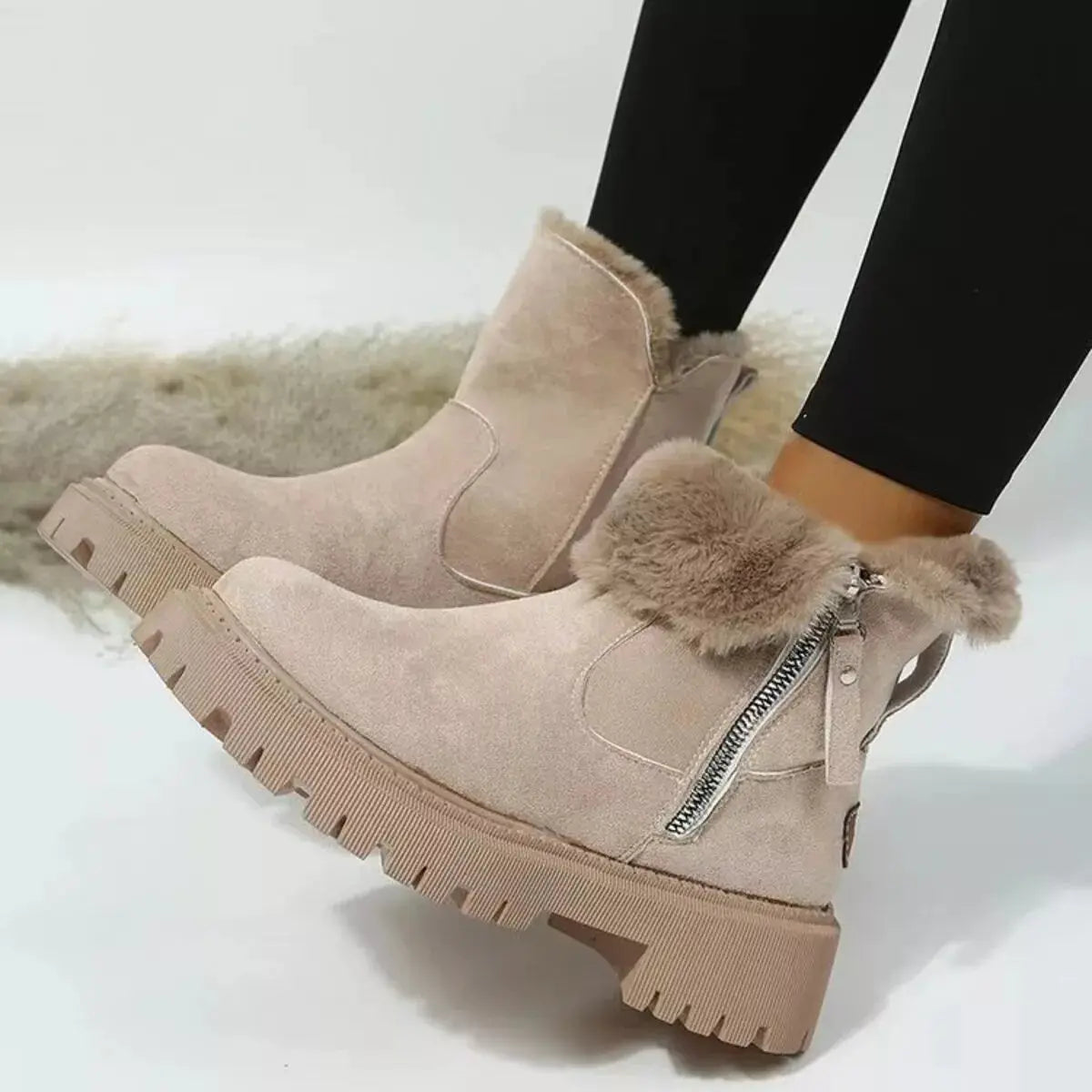 Fuzzy Lined Ankle Boots with Zipper Simply Love
