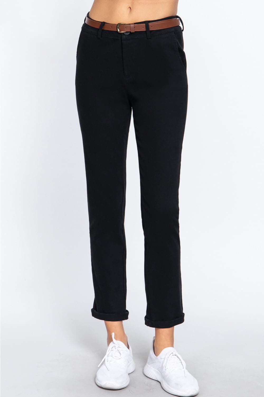 ACTIVE BASIC Cotton-Span Twill Straight Pants.