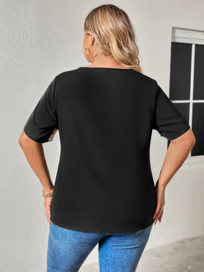 Plus Size Chain Detail V-Neck Raglan Sleeve Blouse.