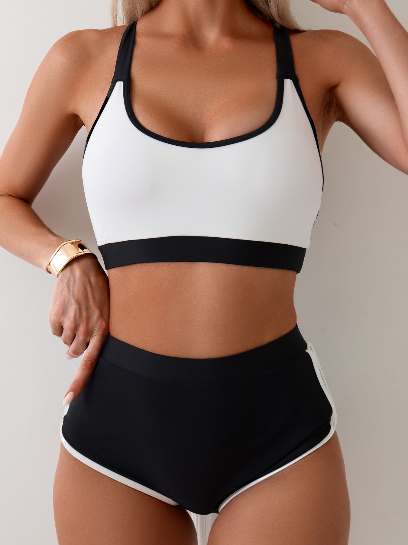 Black White Contrast Color Competitive Sports Split Swimsuit Women Bella Mia