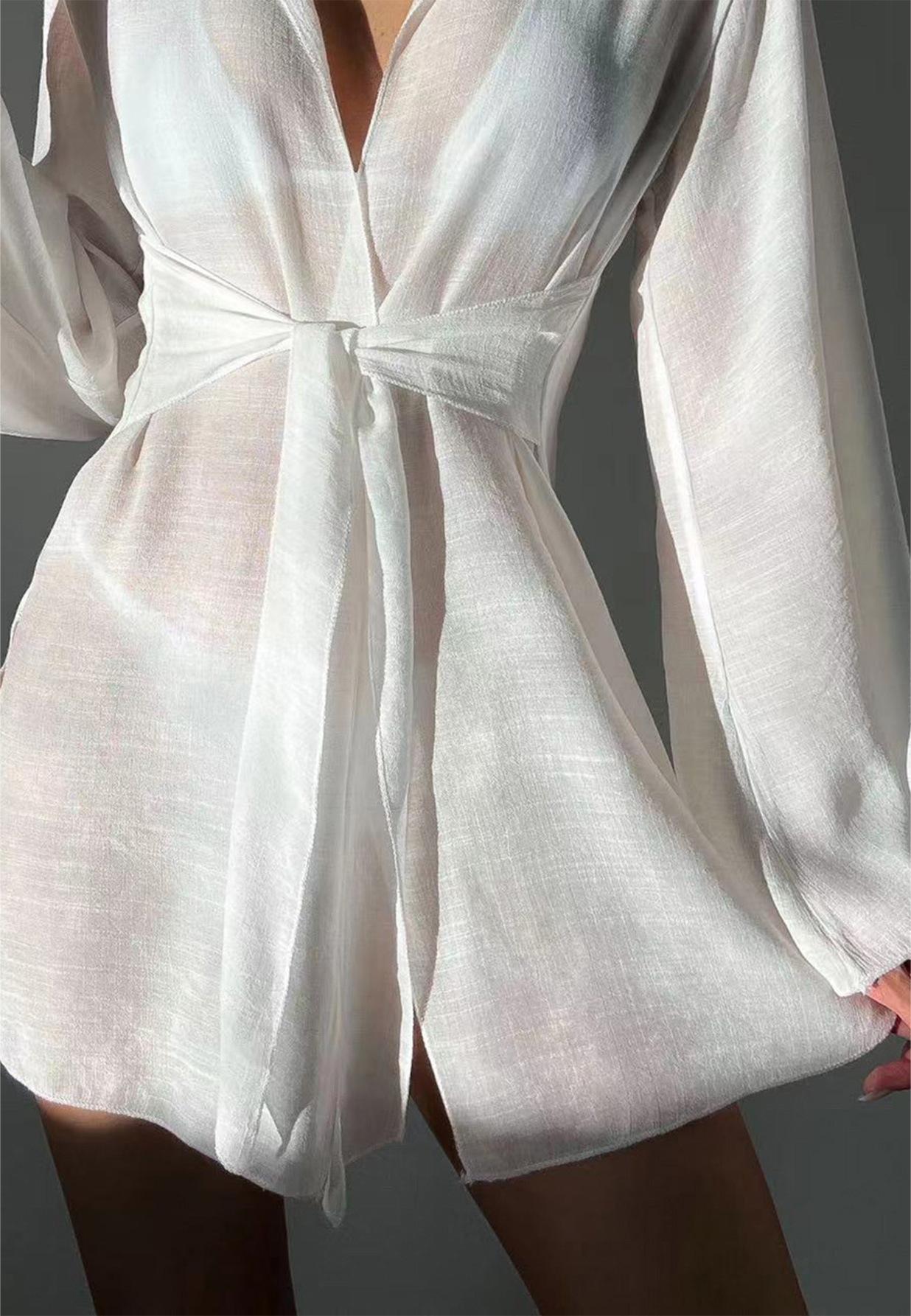 Spring Summer Beach Cover Up Comfortable Sun Protection Shirt V Neck Loose Tied Beach Overskirt Women Bella Mia