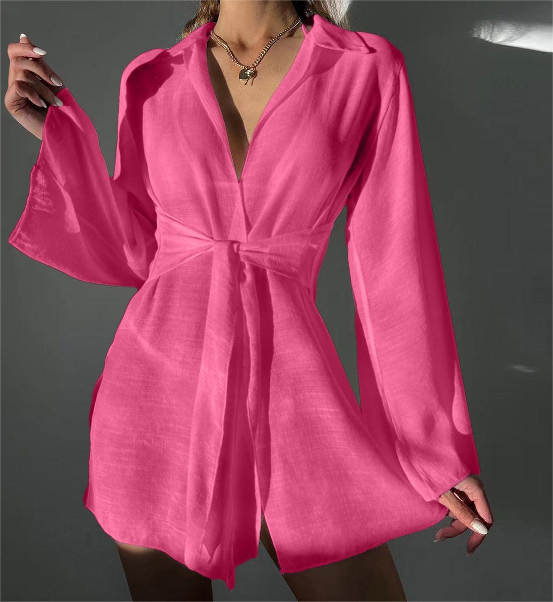 Spring Summer Beach Cover Up Comfortable Sun Protection Shirt V Neck Loose Tied Beach Overskirt Women Bella Mia