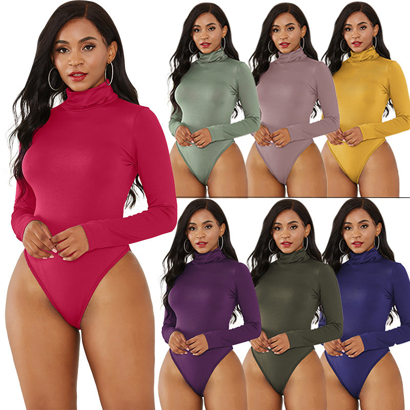 Sexy Women Clothing 12-Color Long Sleeve Turtleneck Slim Fit Solid Color Tight Bodysuit Winter Plus size Bella Mia