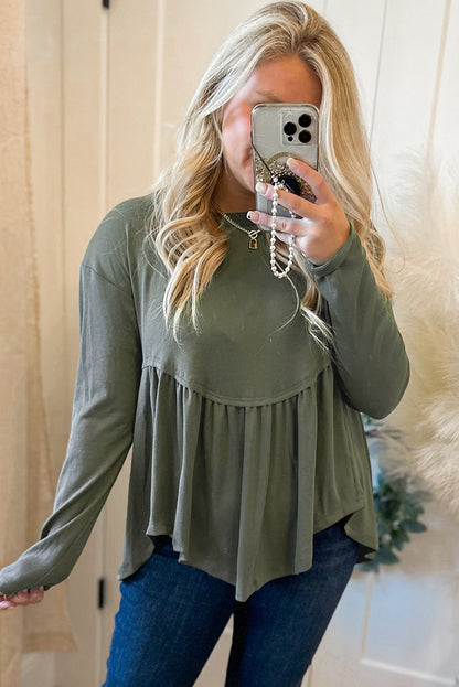 Mist green plus size ruffled thermal babydoll top