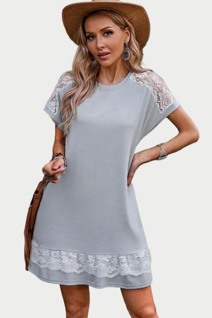 Lace Detail Round Neck Short Sleeve Dress.