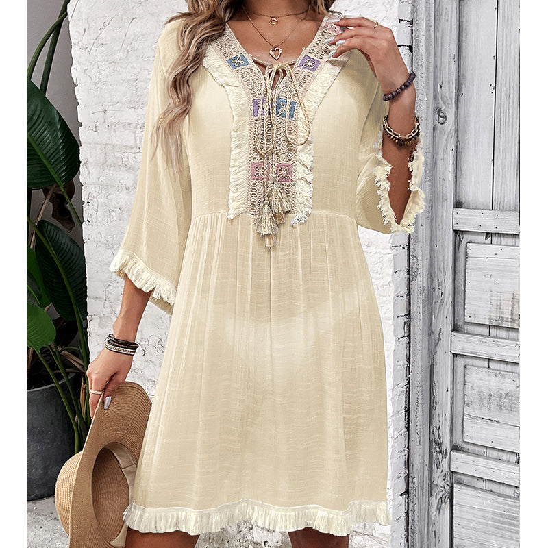 Women Clothing Holiday Neckline Lace Decorative Beach Blouse Holiday Sun Protection Loose Blouse Crochet hook Bella Mia