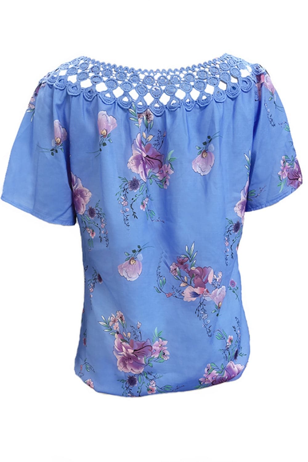 Full Size Printed Tie Neck Short Sleeve Blouse.