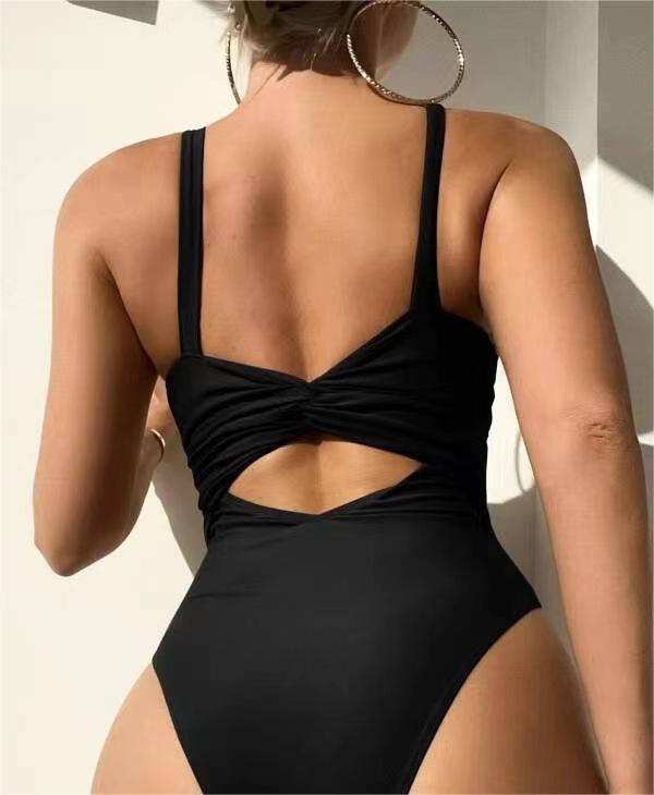 Popular Siamese Triangle Women Swimsuit Sexy Solid Color Hollow Out Cutout Bella Mia