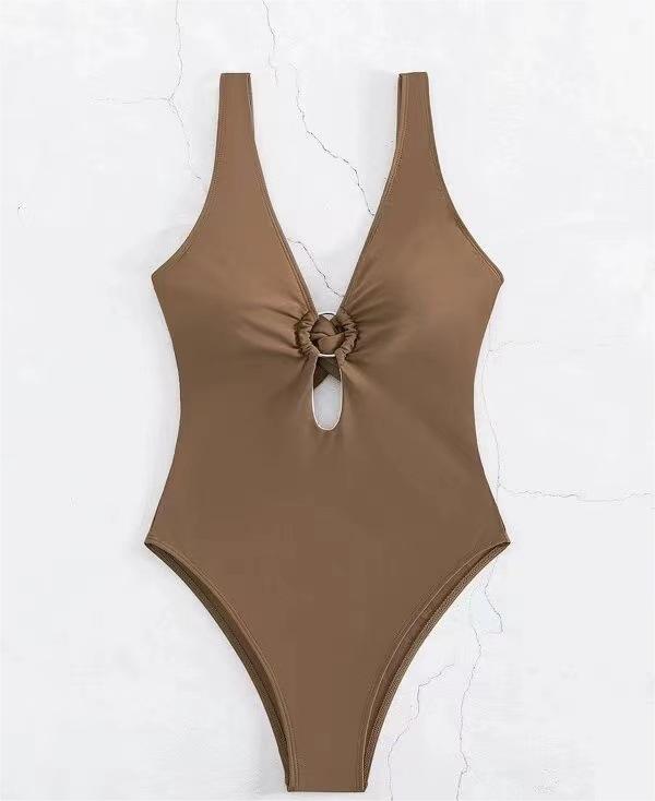 Popular Siamese Triangle Women Swimsuit Sexy Solid Color Hollow Out Cutout Bella Mia