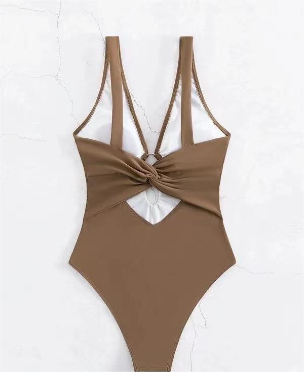 Popular Siamese Triangle Women Swimsuit Sexy Solid Color Hollow Out Cutout Bella Mia