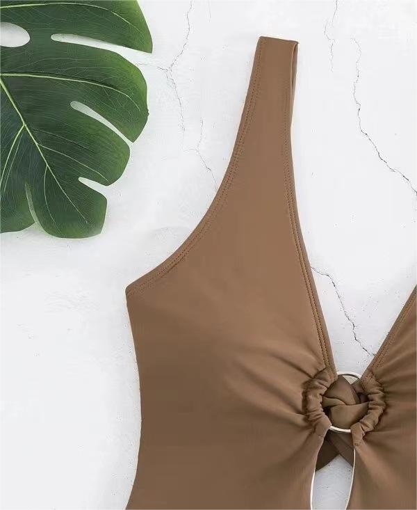 Popular Siamese Triangle Women Swimsuit Sexy Solid Color Hollow Out Cutout Bella Mia