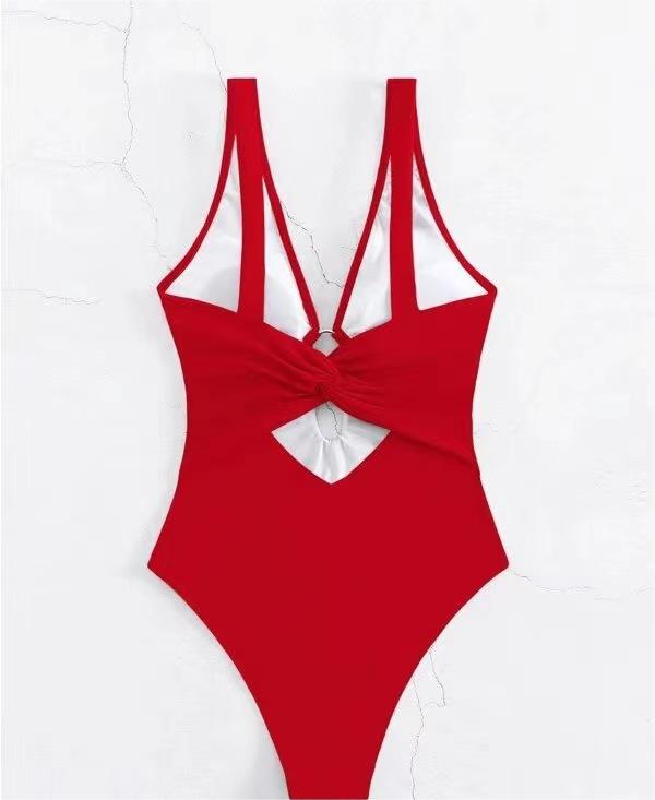 Popular Siamese Triangle Women Swimsuit Sexy Solid Color Hollow Out Cutout Bella Mia