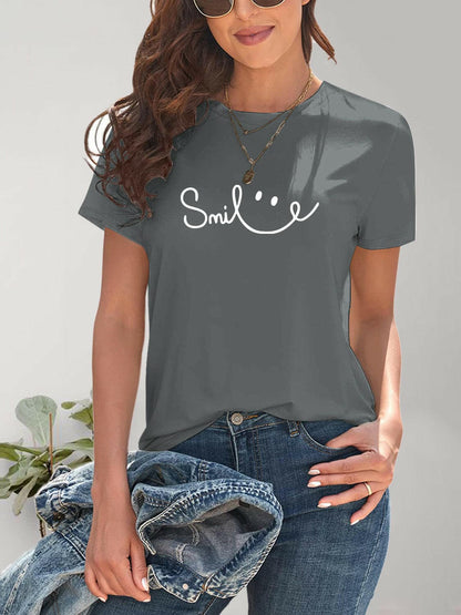 SMILE Round Neck Short Sleeve T-Shirt.