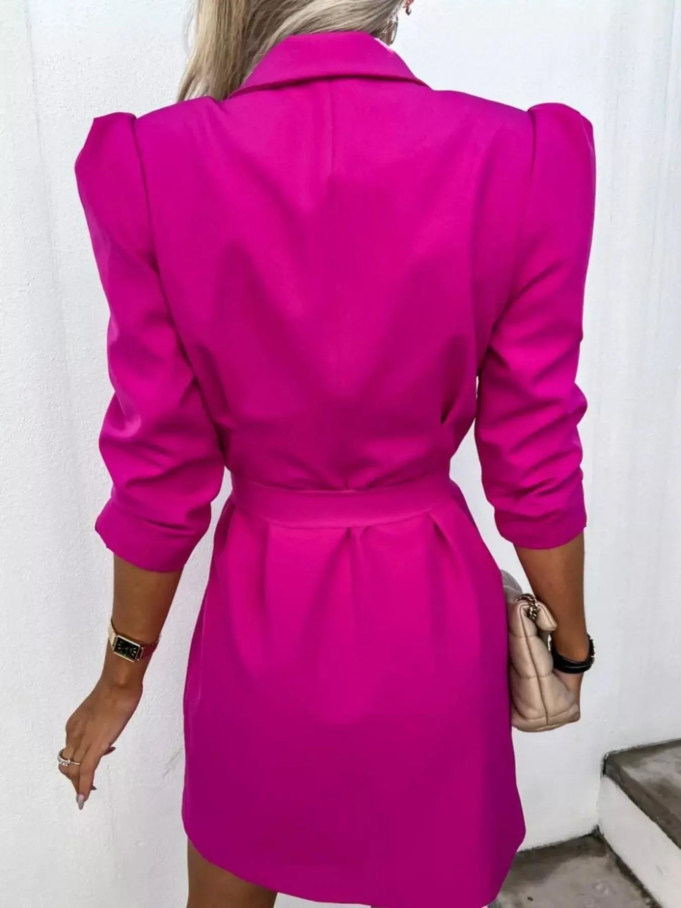 3/4 Sleeve Belted Blazer Dress Simply Love