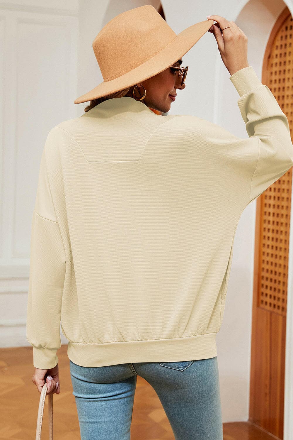 Half Zip Dropped Shoulder Sweatshirt.