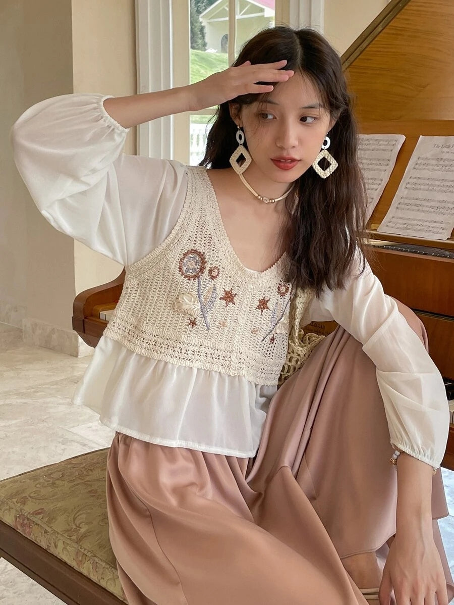 Women Summer Crocheted Solid Top Crochet hook Bella Mia