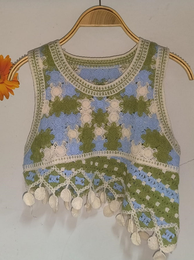 Women Summer Crocheted Halter Crop Top Crochet hook Bella Mia