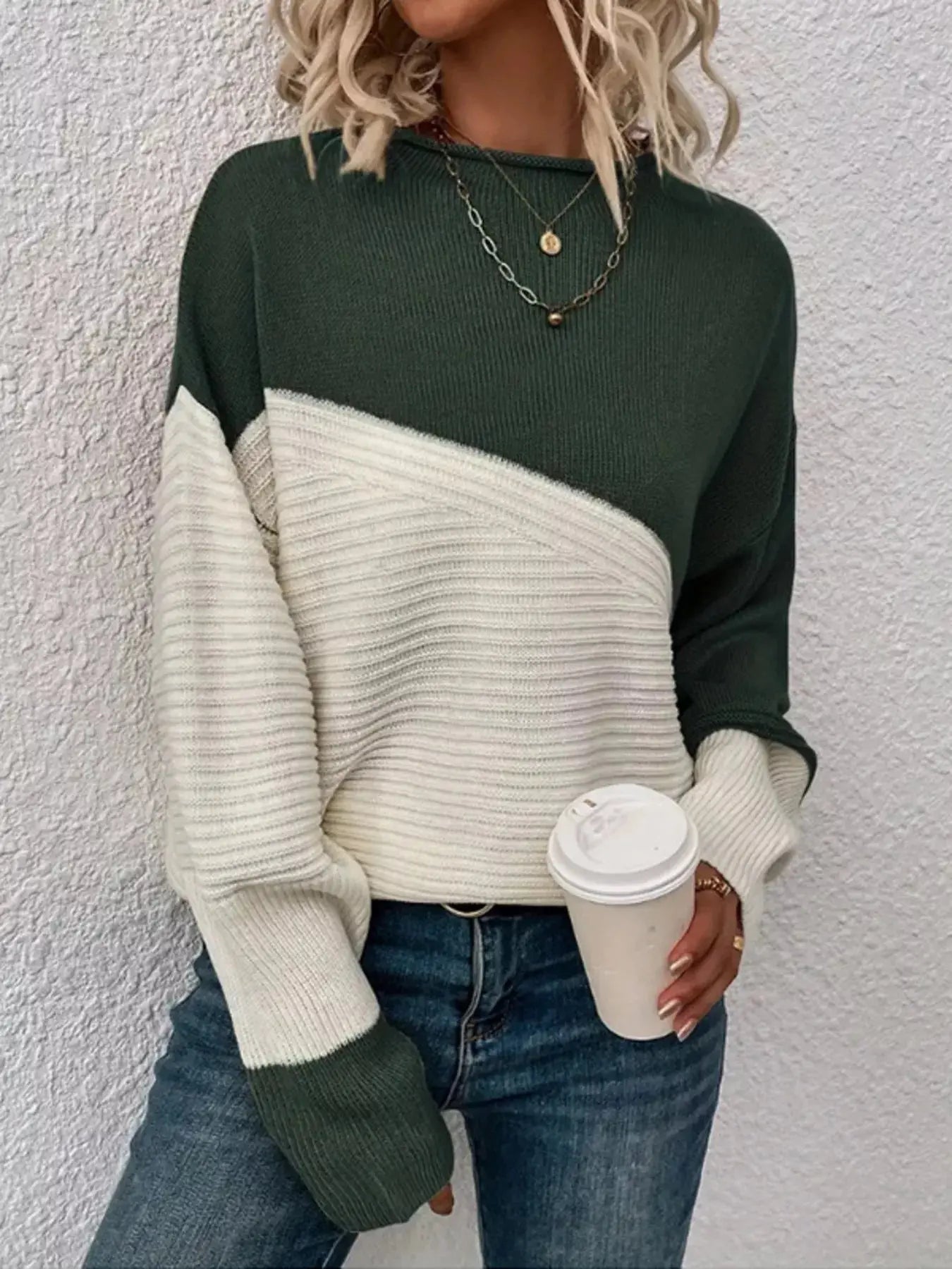 Color Block Ribbed Knit Sweater Simply Love